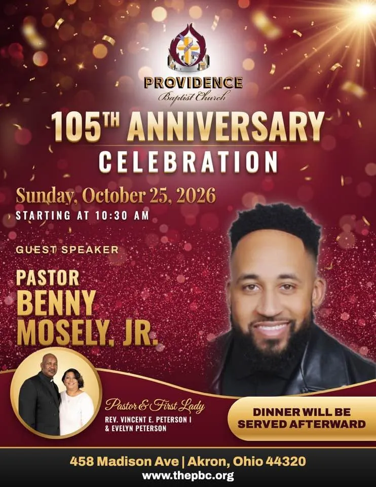 Providence Baptist Church 105th Anniversary Celebration flyer, Sunday October 25, 2026 at 10:30 AM